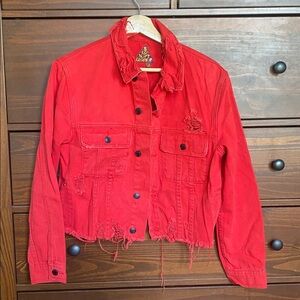 Statement Red Denim Jean Jacket